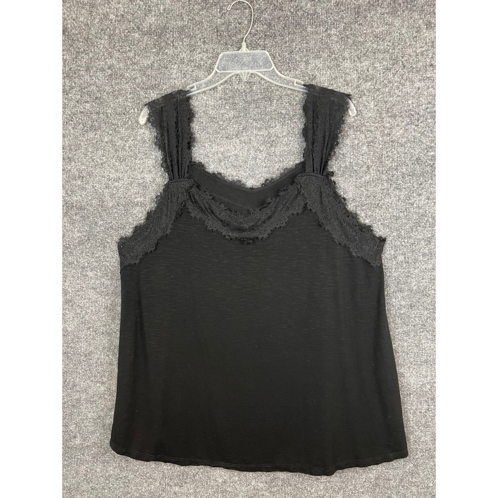 Torrid Tank Top Women's 2 Black Lace Trim Slub Jersey Sleeveless Camisole